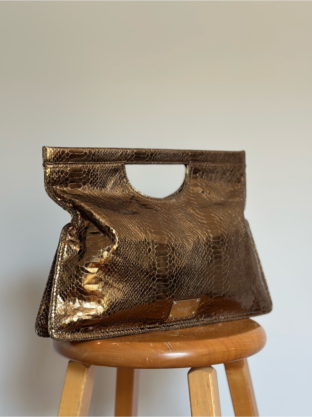 Nine West Bronze Metallic Faux Snakeskin Large Clutch Handbag